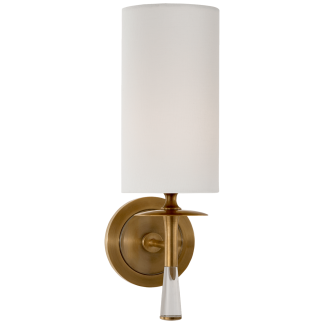 Hand-Rubbed Antique Brass and Crystal with Linen Shade